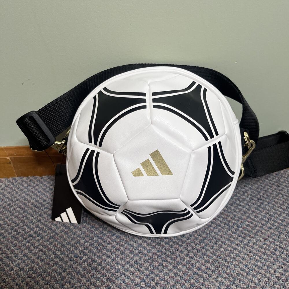 Adidas World Cup Soccer Ball Crossbody Bag Purse White Black Gold Metallic NWT
